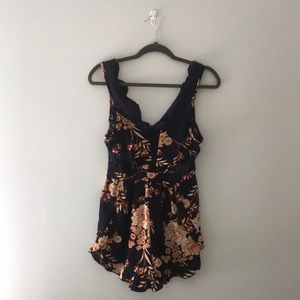 Navy Blue Floral Romper